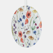 ワイルドフラワーウォーターカラーポピーChamomile背景 ガラスオーナメント (正面左)