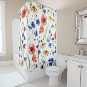 ワイルドフラワーウォーターカラーポピーChamomile背景 シャワーカーテン (インサイチュ)