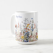 ワイルドフラワーウォーターカラーメドウ花 コーヒーマグカップ (正面左)