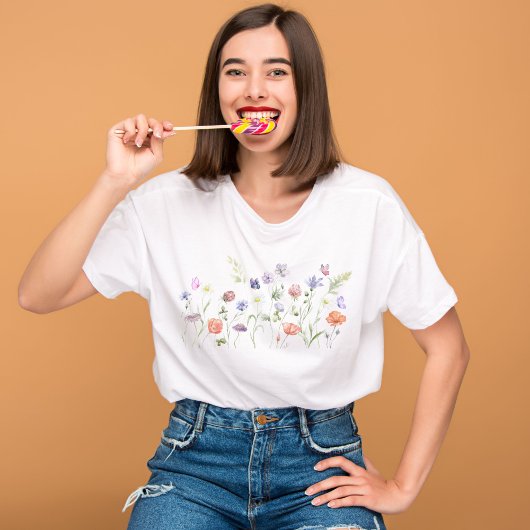 ワイルドフラワーウォーターカラー、植物花、自然 Tシャツ