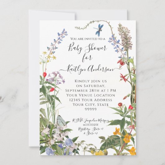ワイルドフラワーウォーターフローラn蜂の赤ちゃんシャワー 招待状 (正面)