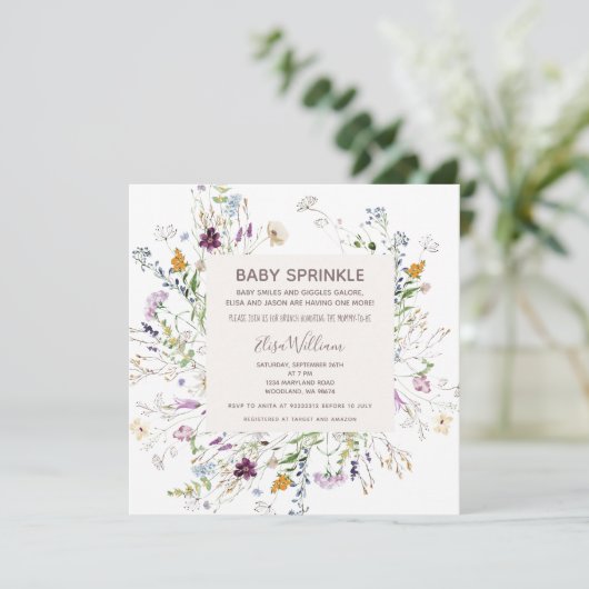 ワイルドフラワーウォーター色のベビー散布 招待状 (スタンド正面)
