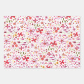 ワイルドフラワーウォーター色フローラピンクと白 ラッピングペーパーシート (正面)