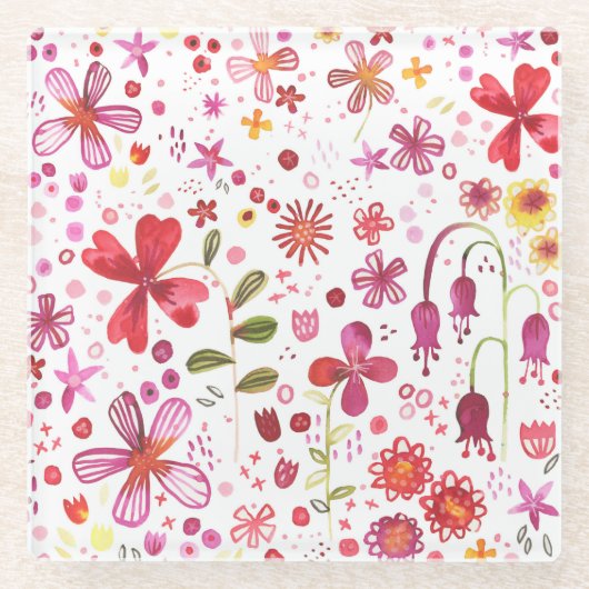 ワイルドフラワーウォーター色 ガラスコースター (正面)