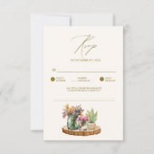 ワイルドフラワーウッドメイソンジャースボホボヘミ結婚アン 出欠カード (正面)