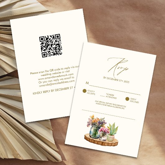 ワイルドフラワーウッドメイソンジャースボホボヘミ結婚アン 出欠カード