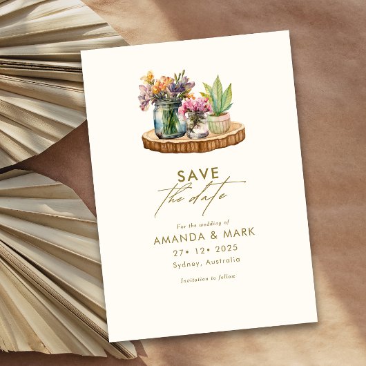 ワイルドフラワーウッドメイソンジャースボホボヘミ結婚アン 招待状