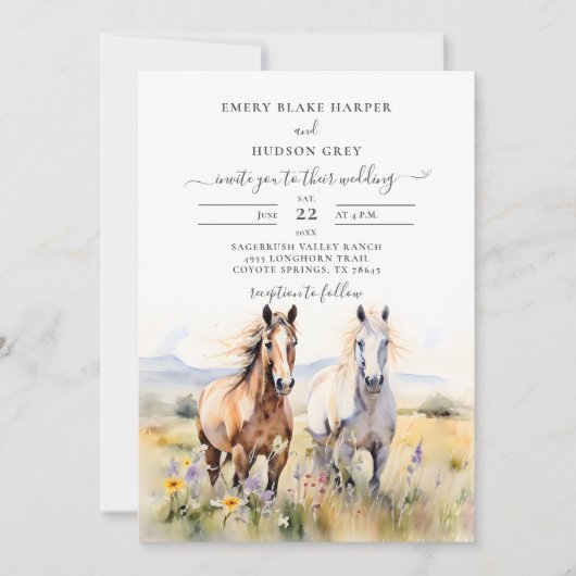 ワイルドフラワーウマ絵を描ーズ素朴カントリー結婚式 招待状 (正面)
