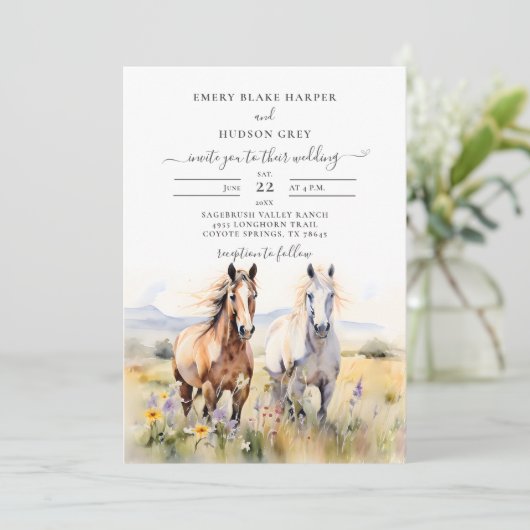 ワイルドフラワーウマ絵を描ーズ素朴カントリー結婚式 招待状 (スタンド正面)