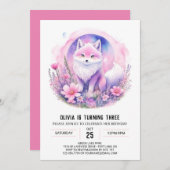 ワイルドフラワーウルフガール誕生日 招待状 (正面/裏面)