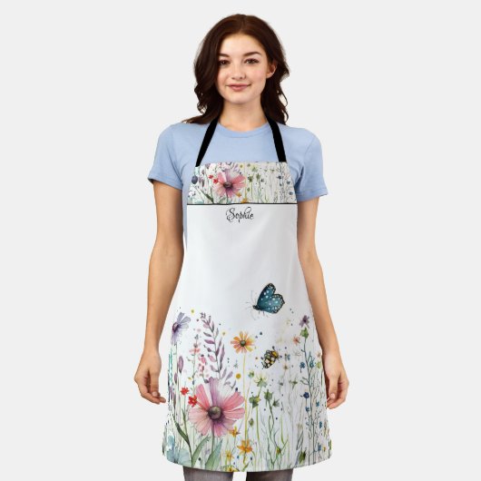 ワイルドフラワーエプロンパーソナライズされたン エプロン (着用した状態)