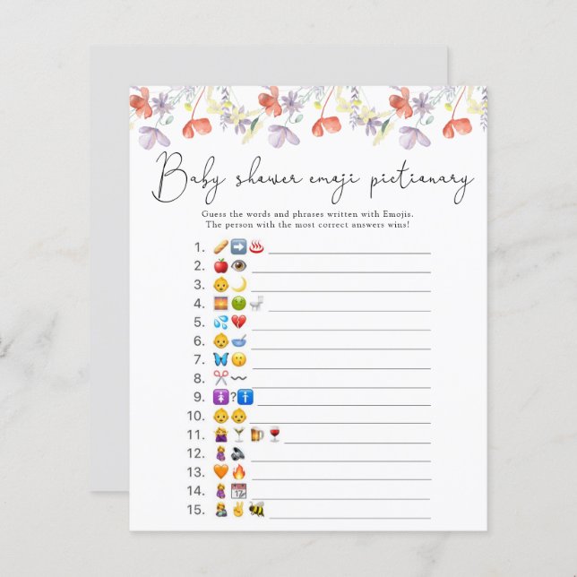 ワイルドフラワーエモジ写真ゲーム赤ちゃんシャワー (正面/裏面)