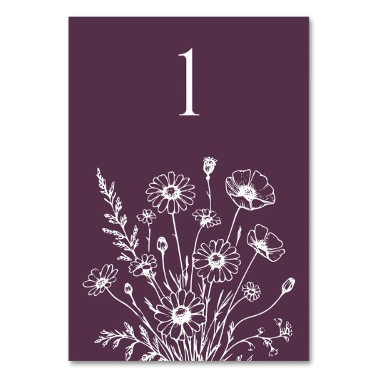 ワイルドフラワーエレガンス結婚のテーブルカード テーブルナンバー (正面)