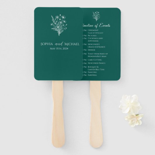 ワイルドフラワーエレガンス – 結婚式 プログラム ハンドファン (正面&裏面)