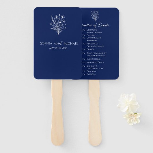 ワイルドフラワーエレガンス – 結婚式 プログラム ハンドファン (正面&裏面)