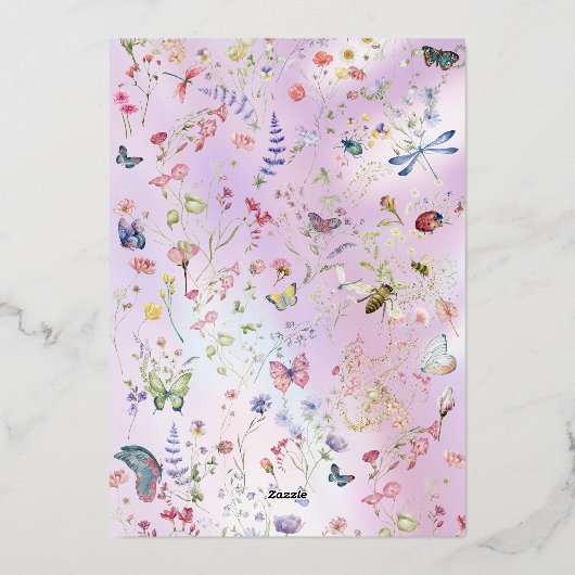 ワイルドフラワーエレガントお洒落ピンクフォイル招待状 箔招待状 (裏面)