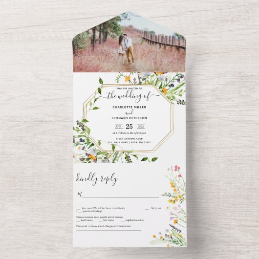 ワイルドフラワーエレガントなウェディングフォト オールインワン招待状 (内側)