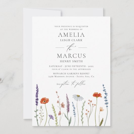 ワイルドフラワーエレガントな結婚式 招待状 (正面)