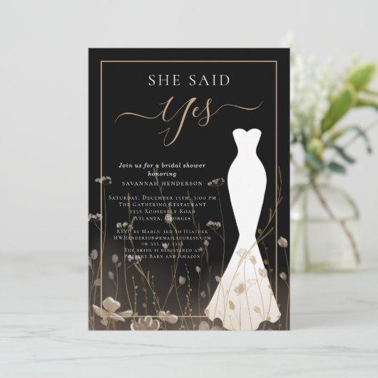 ワイルドフラワーエレガントのドレ結婚スブライダルシャワー 招待状 (スタンド正面)