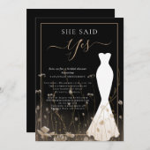 ワイルドフラワーエレガントのドレ結婚スブライダルシャワー 招待状 (正面/裏面)