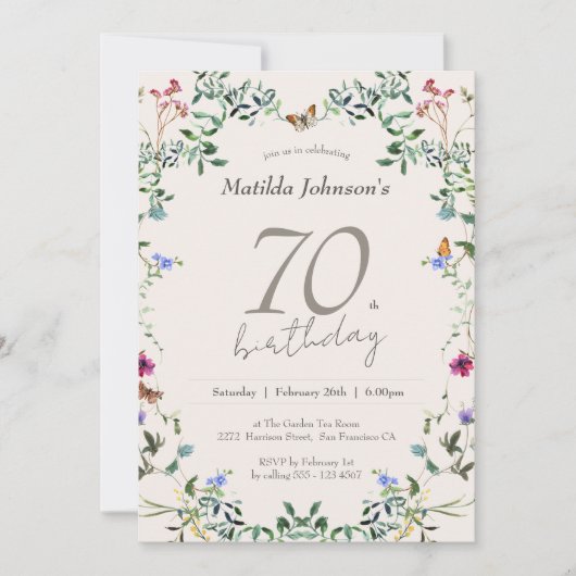ワイルドフラワーエレガントのフローラ70th誕生日パーティー 招待状 (正面)