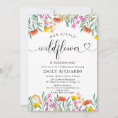 ワイルドフラワーエレガントのベビーガール1st誕生日パーティー 招待状 (正面)