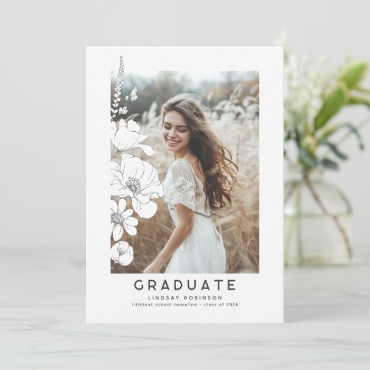 ワイルドフラワーエレガントのモダン卒業パーティーの写真 招待状 (スタンド正面)