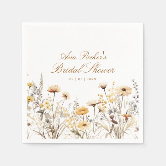 ワイルドフラワーエレガントの愛が開花ブライダルシャワーにある スタンダードカクテルナプキン (正面)