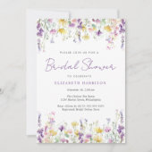 ワイルドフラワーエレガントの水彩パープルブライダルシャワー 招待状 (正面)