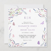 ワイルドフラワーエレガントの水彩リース誓の更新 招待状 (正面)