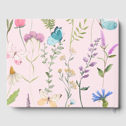 ワイルドフラワーエレガントの水色ピンクの赤ちゃんシャワー ゲストブック (裏面)