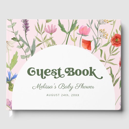 ワイルドフラワーエレガントの水色ピンクの赤ちゃんシャワー ゲストブック (正面)