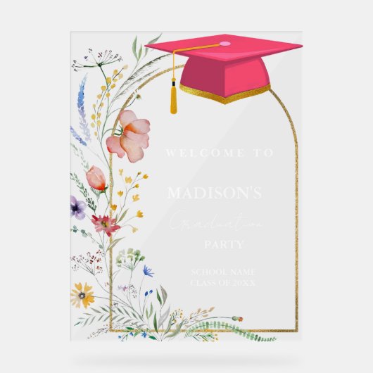 ワイルドフラワーエレガントの牧草地卒業ウェルカムサイン アクリルサイン (正面)