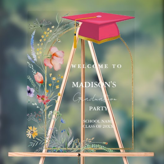 ワイルドフラワーエレガントの牧草地卒業ウェルカムサイン アクリルサイン (ニュートラル)