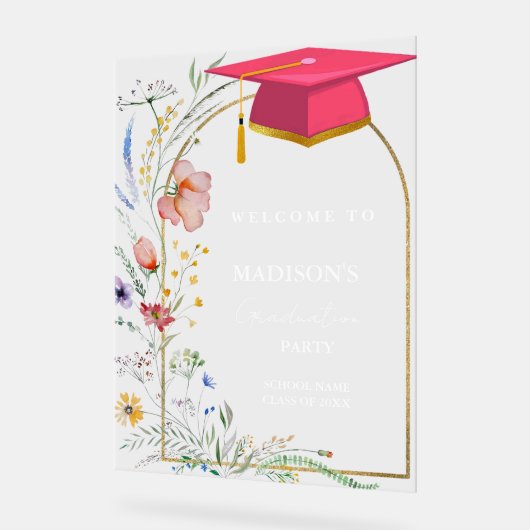 ワイルドフラワーエレガントの牧草地卒業ウェルカムサイン アクリルサイン (傾斜)