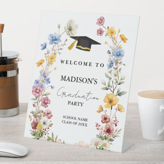 ワイルドフラワーエレガントの牧草地卒業ウェルカムサイン 台座サイン (インサイチュ)