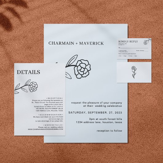 ワイルドフラワーエレガントの白黒の結婚詳細 エンクロージャーカード