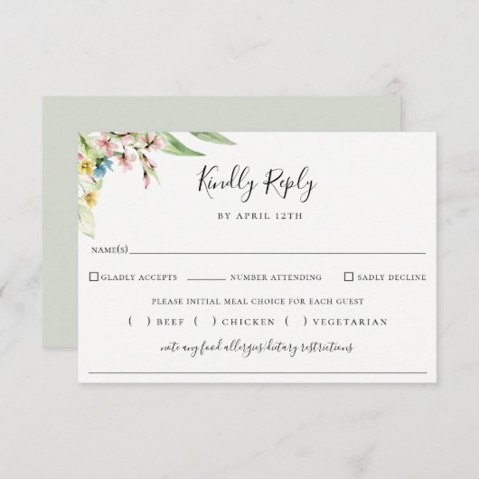 ワイルドフラワーエレガントの結婚食事の選択 出欠カード (正面/裏面)