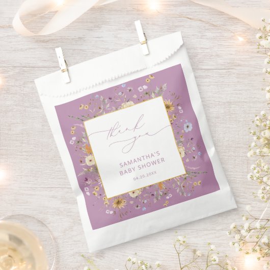 ワイルドフラワーエレガントの赤ちゃんシャワーありがとう フェイバーバッグ (クリップ留めされた状態)