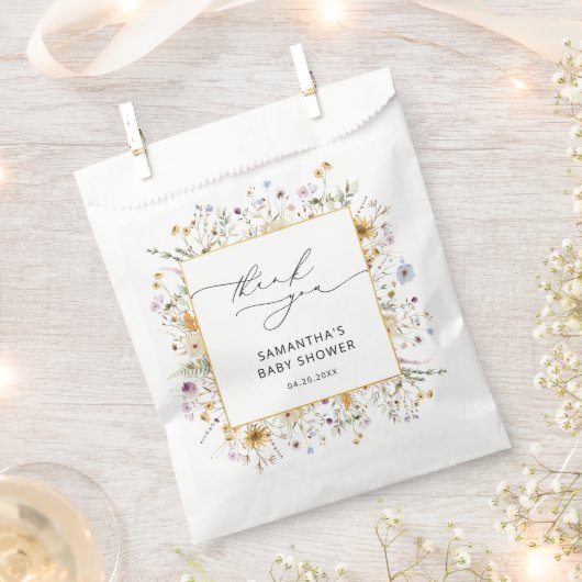 ワイルドフラワーエレガントの赤ちゃんシャワーありがとう フェイバーバッグ (クリップ留めされた状態)