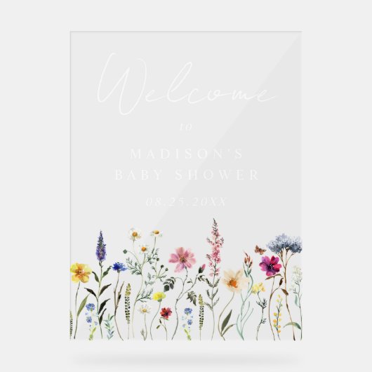 ワイルドフラワーエレガントの赤ちゃんシャワーへようこそ アクリルサイン (正面)