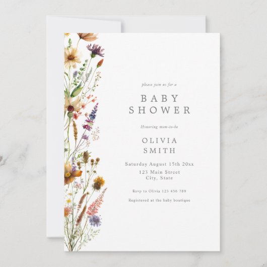 ワイルドフラワーエレガントの赤ちゃんシャワー 招待状 (正面)