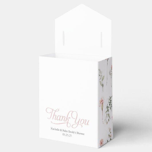 ワイルドフラワーエレガントをテーマにした赤ちゃんシャワーの特典 フェイバーボックス (オープン)