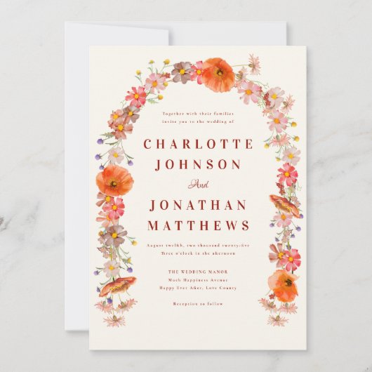 ワイルドフラワーエレガントアーチ秋の結婚式 招待状 (正面)