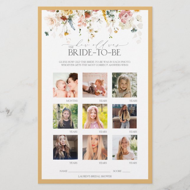 ワイルドフラワーエレガントイエローブライダルシャワーゲーム (正面)