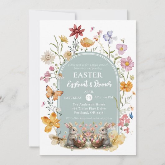 ワイルドフラワーエレガントイースターブランチ&エッグ狩りパーティー 招待状 (正面)