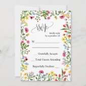 ワイルドフラワーエレガントウエディングRSVPカード 招待状 (正面)