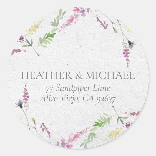ワイルドフラワーエレガントウォーターのカラー差出人住所 ラウンドシール (正面)