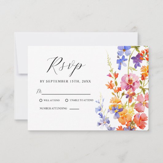 ワイルドフラワーエレガントウォーターの色のフローラ結婚の 出欠カード (正面)