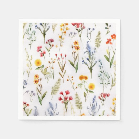 ワイルドフラワーエレガントウォーター素朴カラー赤ちゃんシャワー スタンダードカクテルナプキン (正面)